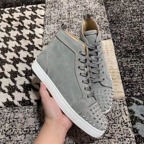 paris grey suede leather with spikes casual shoes women & men sneakers fashion red bottom shoes classic trainers with original box